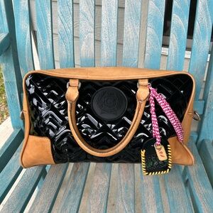 Consuela Black and Tan Chevron Shoulder Bag